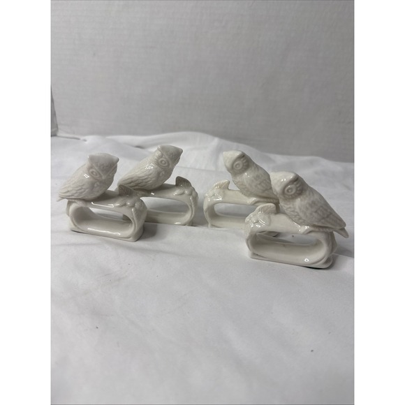 Vintage Set of  Owl Ceramic Porcelain Napkin Holder Rings Made In Japan Set of 4 - Picture 2 of 6